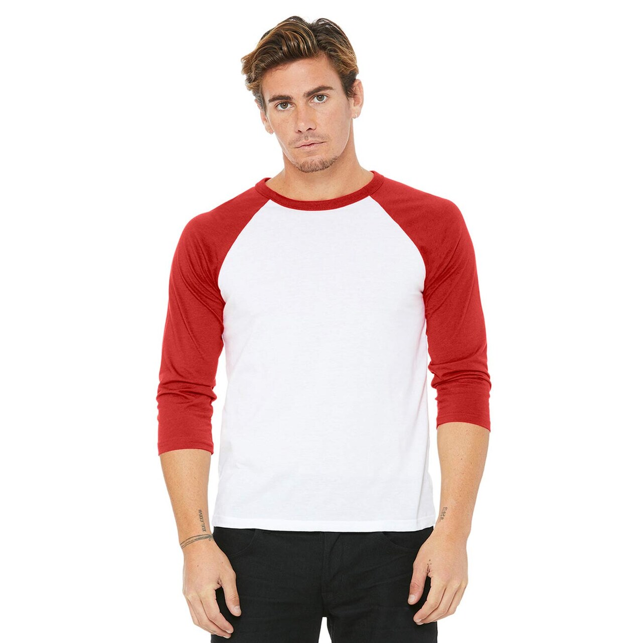 BELLA+CANVAS Three-Quarter Crewneck Baseball T-Shirt Raglan Sleeve Unisex Cotton Blend Casual Wear Athletic Style Tee